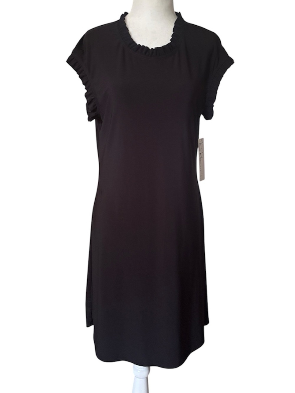 NWT Nicole Miller Black Ruffle-Neck Short Sleeve Women’s Dress